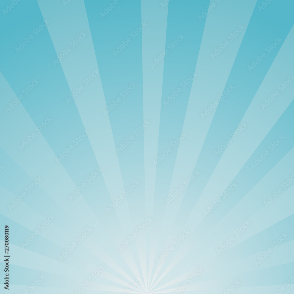 Sunlight retro faded background. Pale blue color burst background.