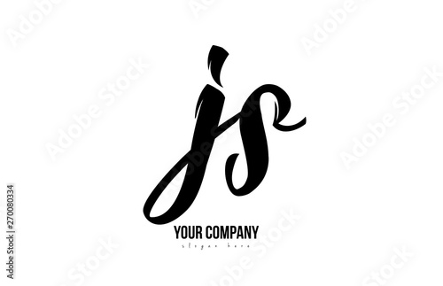 black and white js j s alphabet letter combination logo icon design