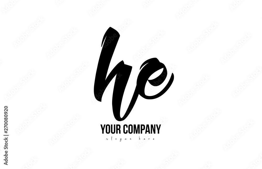 black and white he h e alphabet letter combination logo icon design