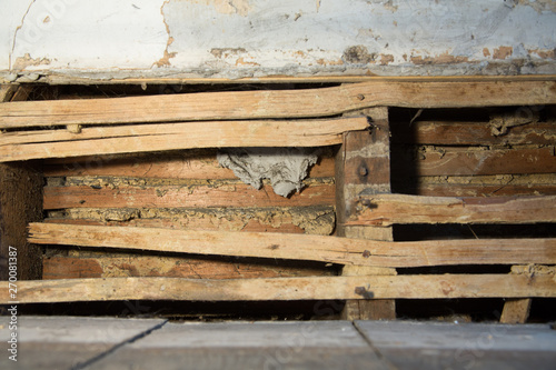 Detail of lath and plaster on an old wall