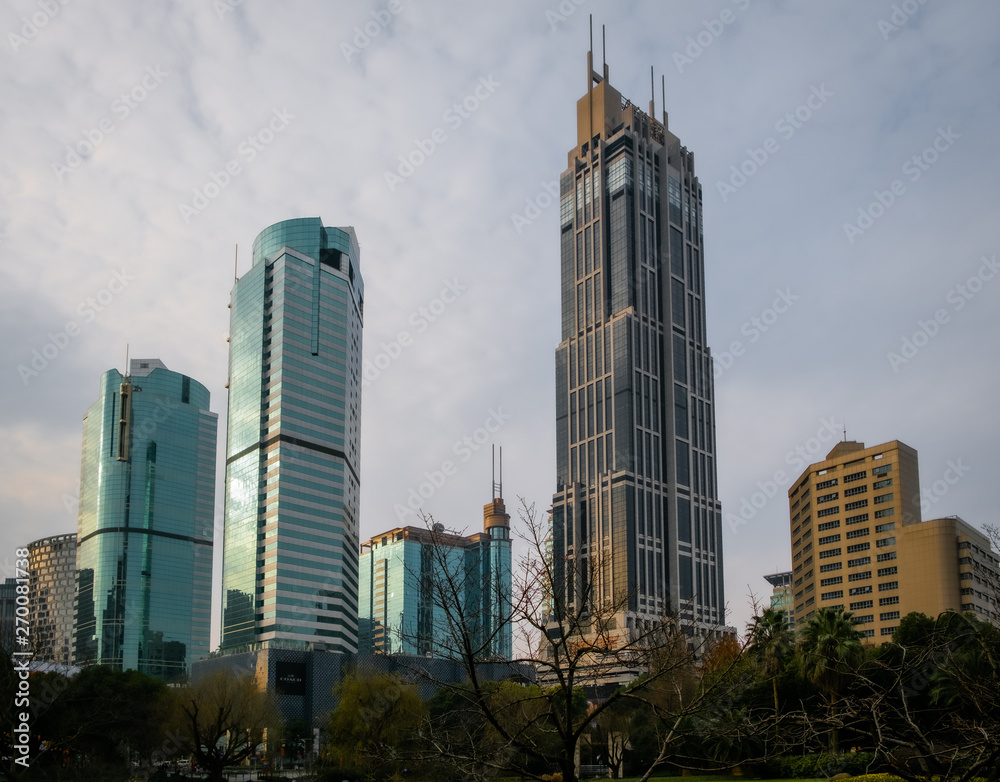 Set of skyscrapers in China, Shanghai city center people square
