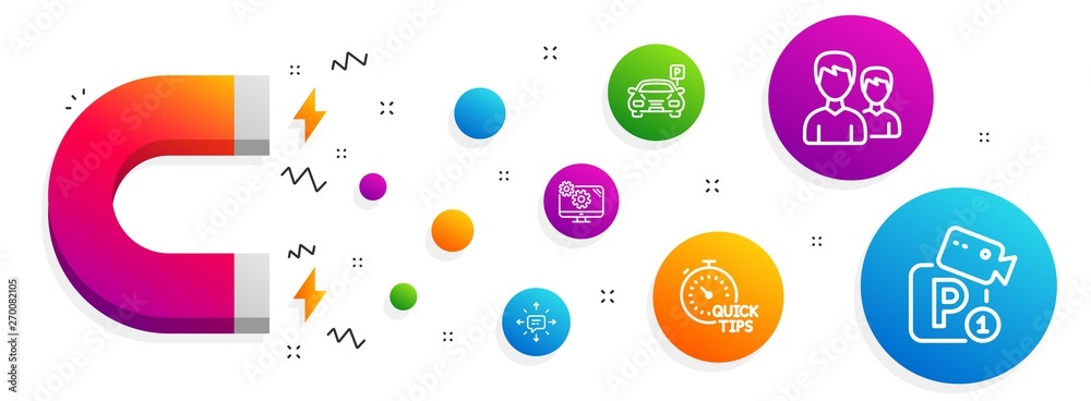 Magnet attracting. Parking, Couple and Settings icons simple set. Quick tips, Sms and Parking security signs. Car park, Two male users. Business set. Line parking icon. Editable stroke. Vector Magnet attracting. Parking, Couple and Settings icons simple set. Quick tips, Sms and Parking security signs. Car park, Two male users. Business set. Line parking icon. Editable stroke. Vector