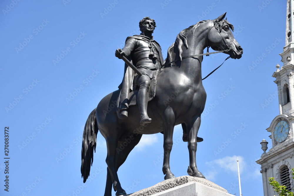 King George IV (1762-1830) statue on Trafalgar Square, London, England. George the Fourth was King of England, Scotland and Ireland