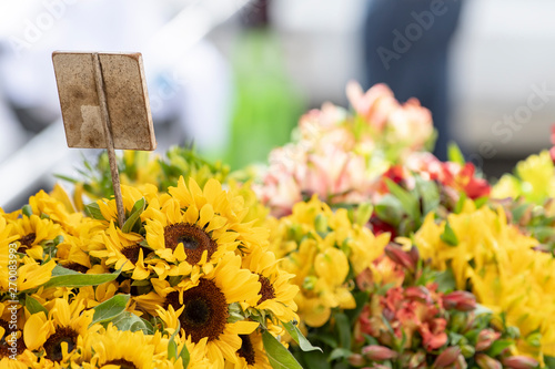 Photography Sunflower bunches for sale at a San Francisco farmer's market in early summer