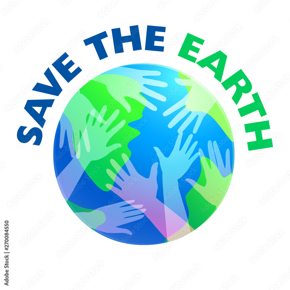 Vector Hand Planet Earth people's hands preserve and protect nature and ecology