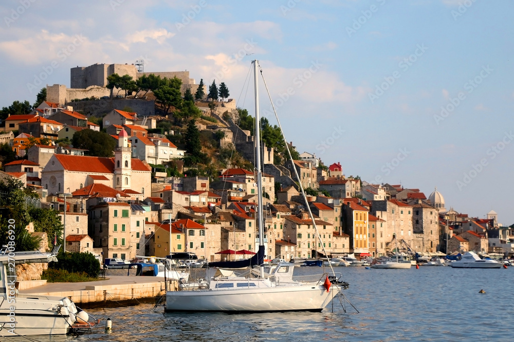 Small boats in the port of Sibenik, Croatia. Sibenik is popular summer travel destination.