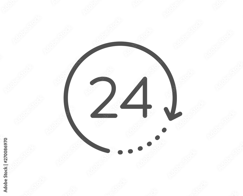24 hours time line icon. Clock sign. Watch symbol. Quality design element. Linear style 24 hours icon. Editable stroke. Vector