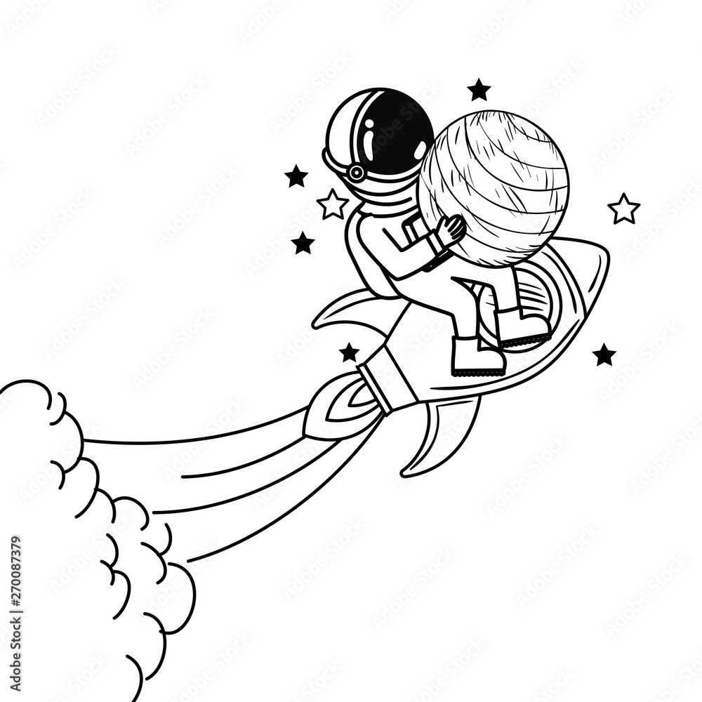 Obraz premium astronaut with spacesuit and rocket in white background