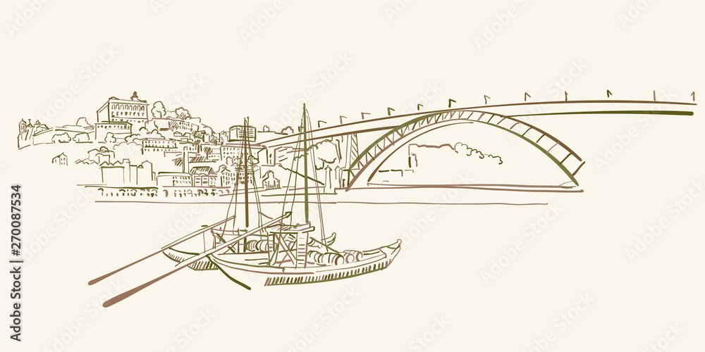 Fototapeta premium Porto Panorama drawing