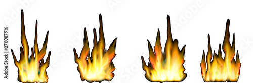four kinds of fire flame isolatefour kinds of flame wood fire isolate
