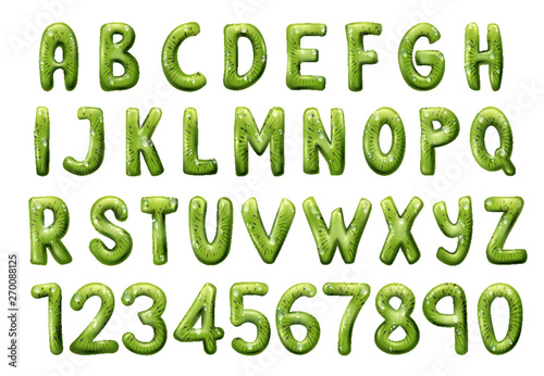 Kiwi tropical fruit font, letters and numbers