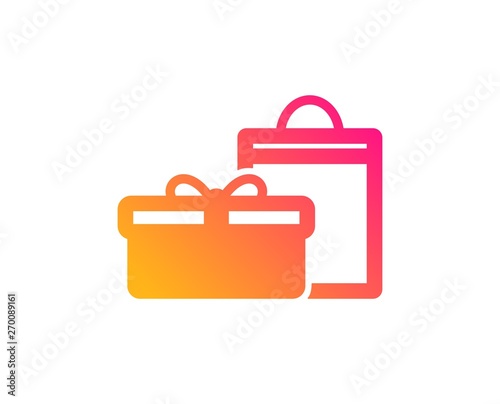 Gift box with bag icon. Present or Sale sign. Birthday Shopping symbol. Package in Gift Wrap. Classic flat style. Gradient gifts icon. Vector