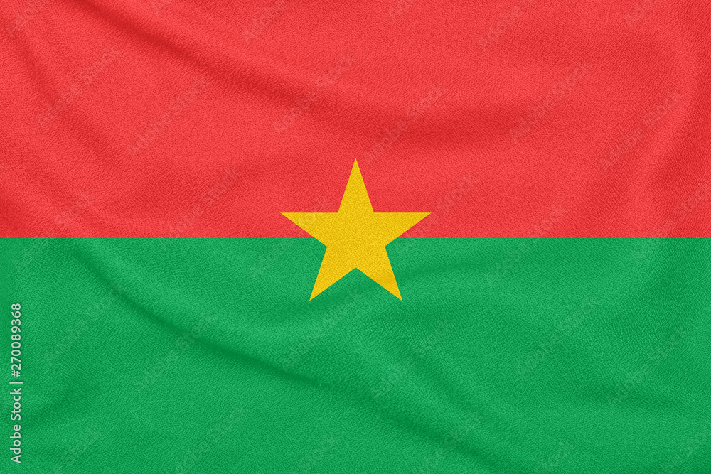 Flag of Burkina Faso on textured fabric. Patriotic symbol Flag of Burkina Faso on textured fabric. Patriotic symbol