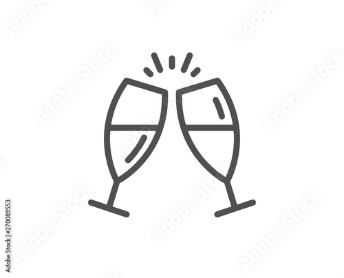 Champagne glasses line icon. Romantic celebration sign. Love chin-chin symbol. Quality design element. Linear style champagne glasses icon. Editable stroke. Vector © blankstock