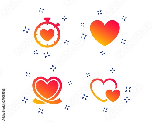 Heart ribbon icon. Timer stopwatch symbol. Love and Heartbeat palpitation signs. Random dynamic shapes. Gradient heart icon. Vector