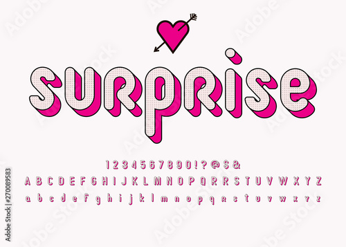 Cute in black polka dots, 3D font and alphabet.