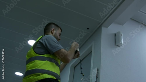Technicians are installing a wireless cctv camera 