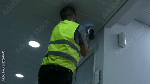 Technicians are installing a wireless cctv camera 