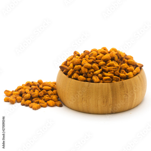 Coated Peanuts in Wooden Bowl – Crunchy and Savory Flavored Snack Display