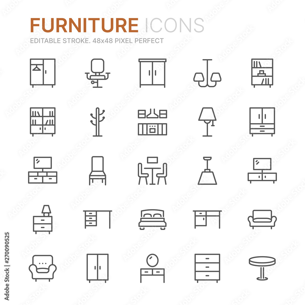 Collection of furniture line icons. 48x48 Pixel Perfect. Editable stroke Collection of furniture line icons. 48x48 Pixel Perfect. Editable stroke