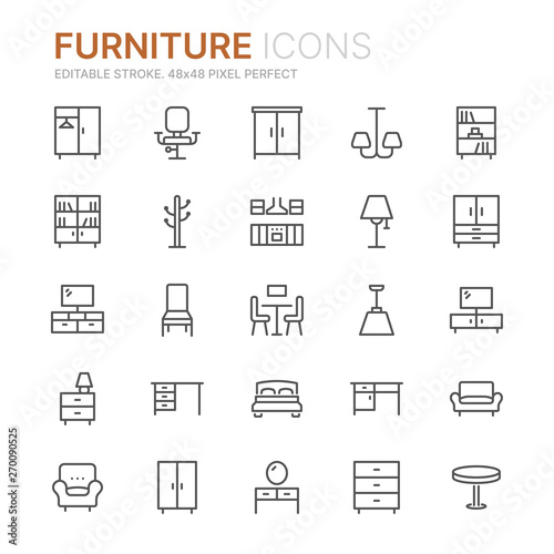 Collection of furniture line icons. 48x48 Pixel Perfect. Editable stroke