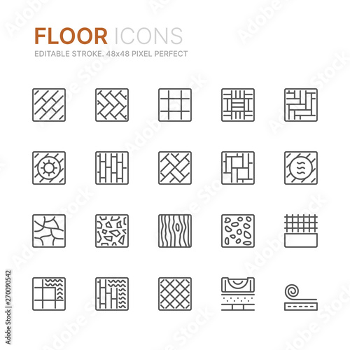 Collection of floor related line icons. 48x48 Pixel Perfect. Editable stroke
