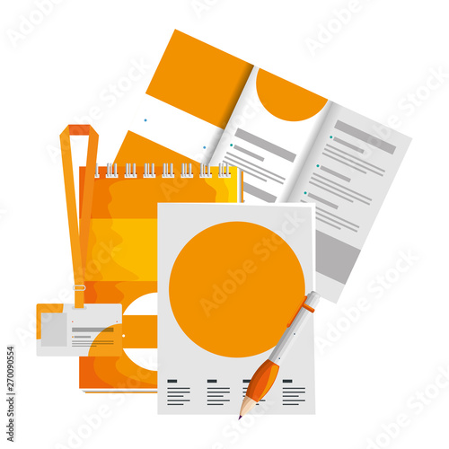 notepad and marketing items with company emblem print