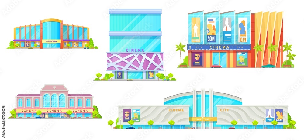 Movie theater vector isolated cinema buildings
