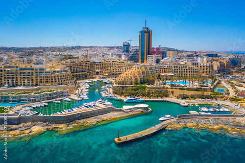 Aerial view of the Marina Bay, Portomaso tower in St. Julians city. Malta island photo