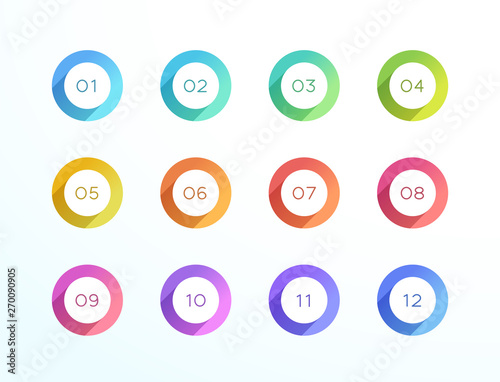 Number Bullet Point Circle Flat Shadow Icon Vector 12 Set