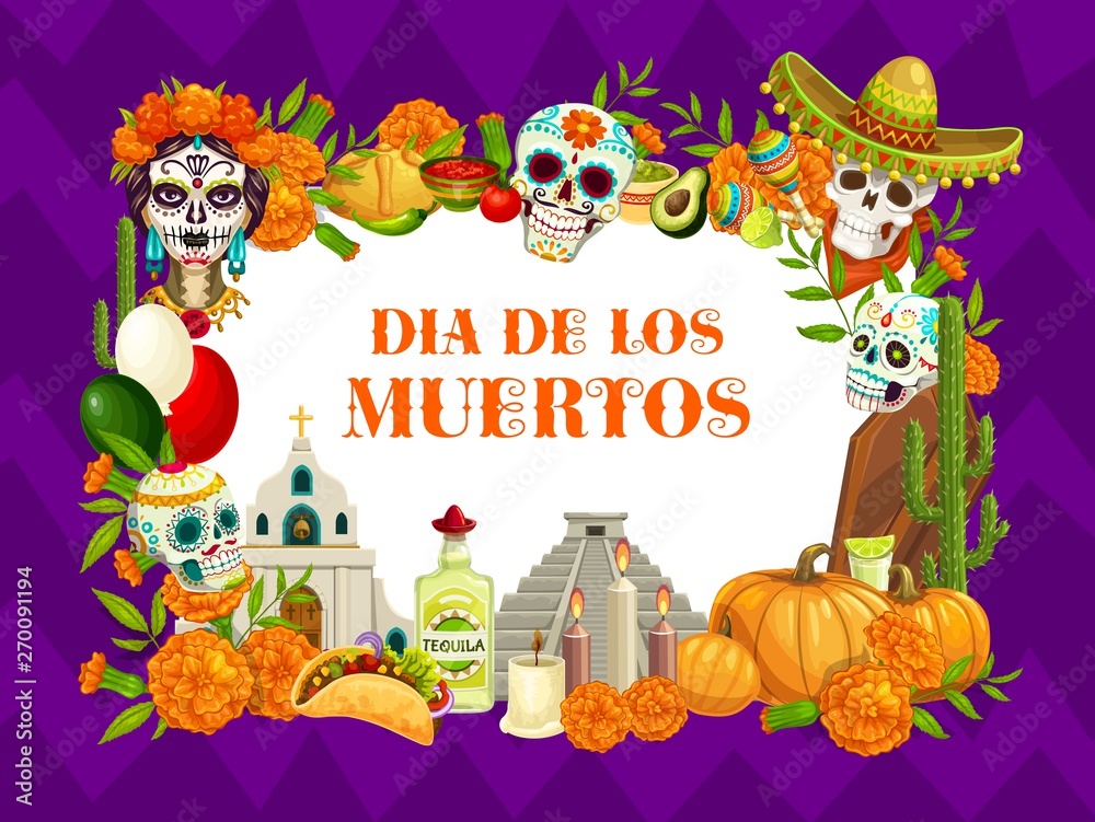 Fototapeta premium Dia de los Muertos Mexican Day of Dead symbols