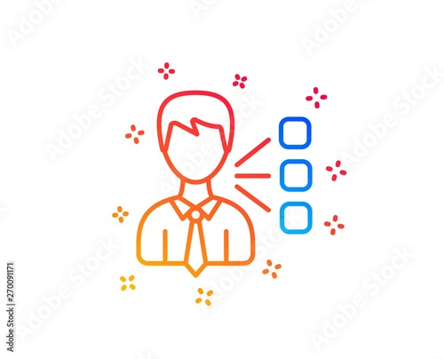 Third party line icon. Team leader sign. Business conversation symbol. Gradient design elements. Linear third party icon. Random shapes. Vector