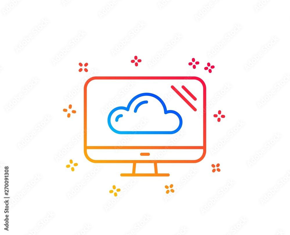 Computer line icon. Cloud storage service sign. Monitor symbol. Gradient design elements. Linear cloud storage icon. Random shapes. Vector Computer line icon. Cloud storage service sign. Monitor symbol. Gradient design elements. Linear cloud storage icon. Random shapes. Vector
