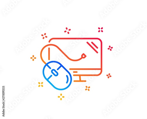Computer line icon. PC mouse component sign. Monitor symbol. Gradient design elements. Linear computer mouse icon. Random shapes. Vector