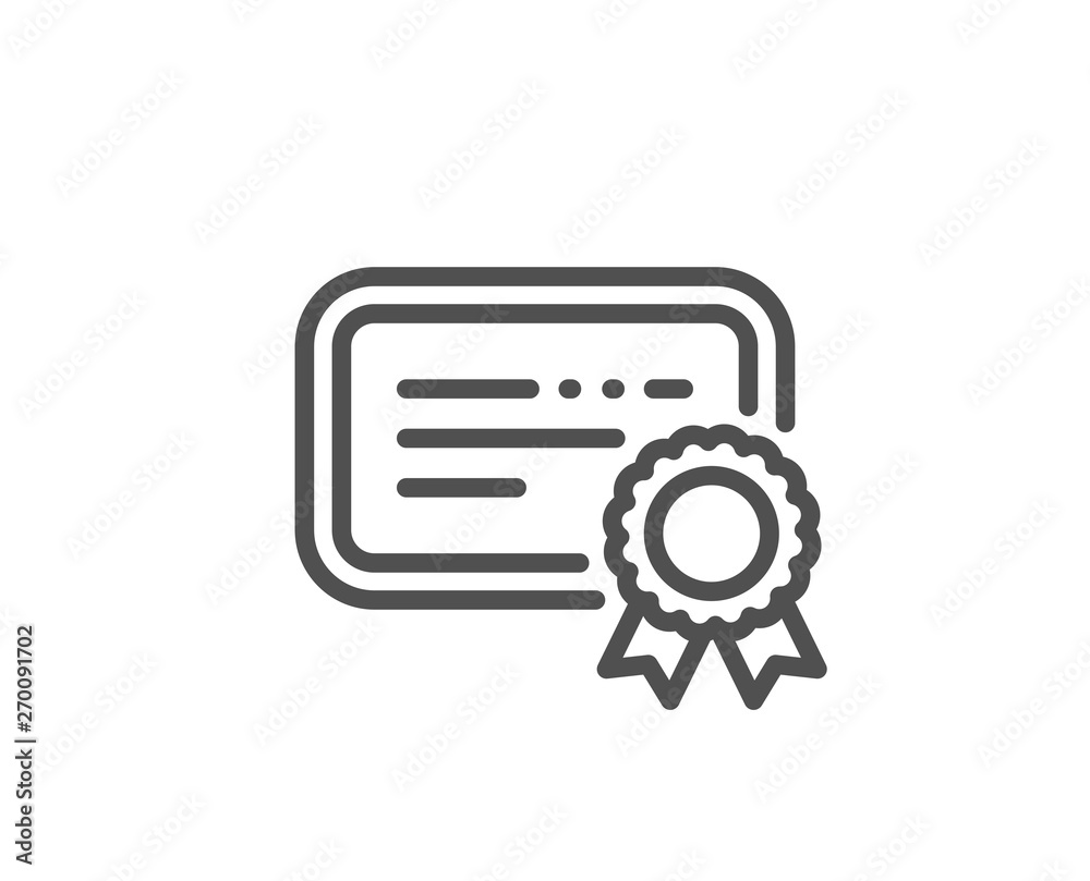Certificate line icon. Verified document sign. Accepted or confirmed symbol. Quality design element. Linear style certificate icon. Editable stroke. Vector Certificate line icon. Verified document sign. Accepted or confirmed symbol. Quality design element. Linear style certificate icon. Editable stroke. Vector