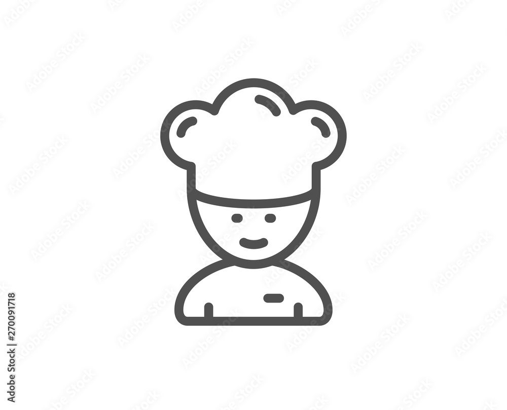 Cooking chef line icon. Sous-chef sign. Food preparation symbol. Quality design element. Linear style cooking chef icon. Editable stroke. Vector