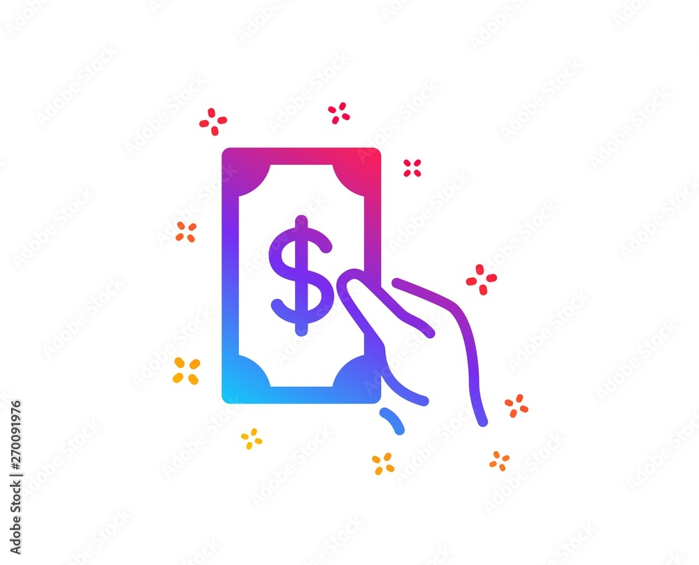 Hold Cash money icon. Banking currency sign. Dollar or USD symbol. Dynamic shapes. Gradient design receive money icon. Classic style. Vector