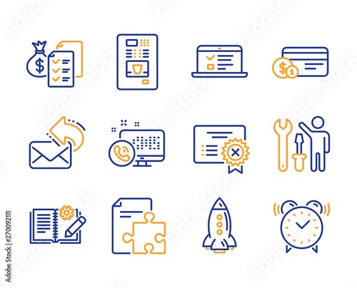 Strategy, Engineering documentation and Web lectures icons simple set. Web call, Rocket and Payment method signs. Accounting wealth, Share mail and Coffee vending symbols. Line strategy icon. Vector