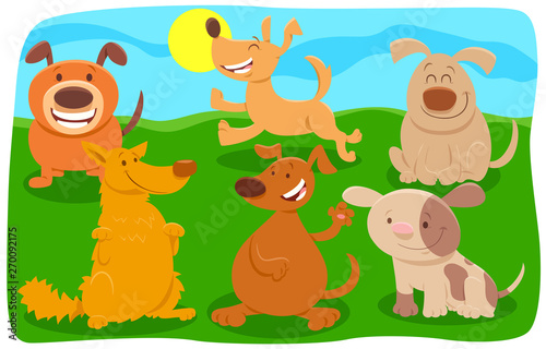 happy dogs cartoon characters group