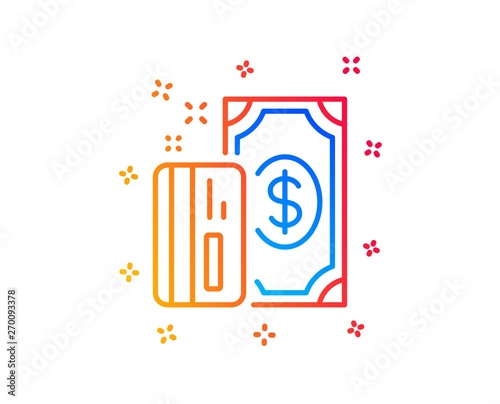 Money line icon. Payment methods sign. Credit card symbol. Gradient design elements. Linear payment icon. Random shapes. Vector