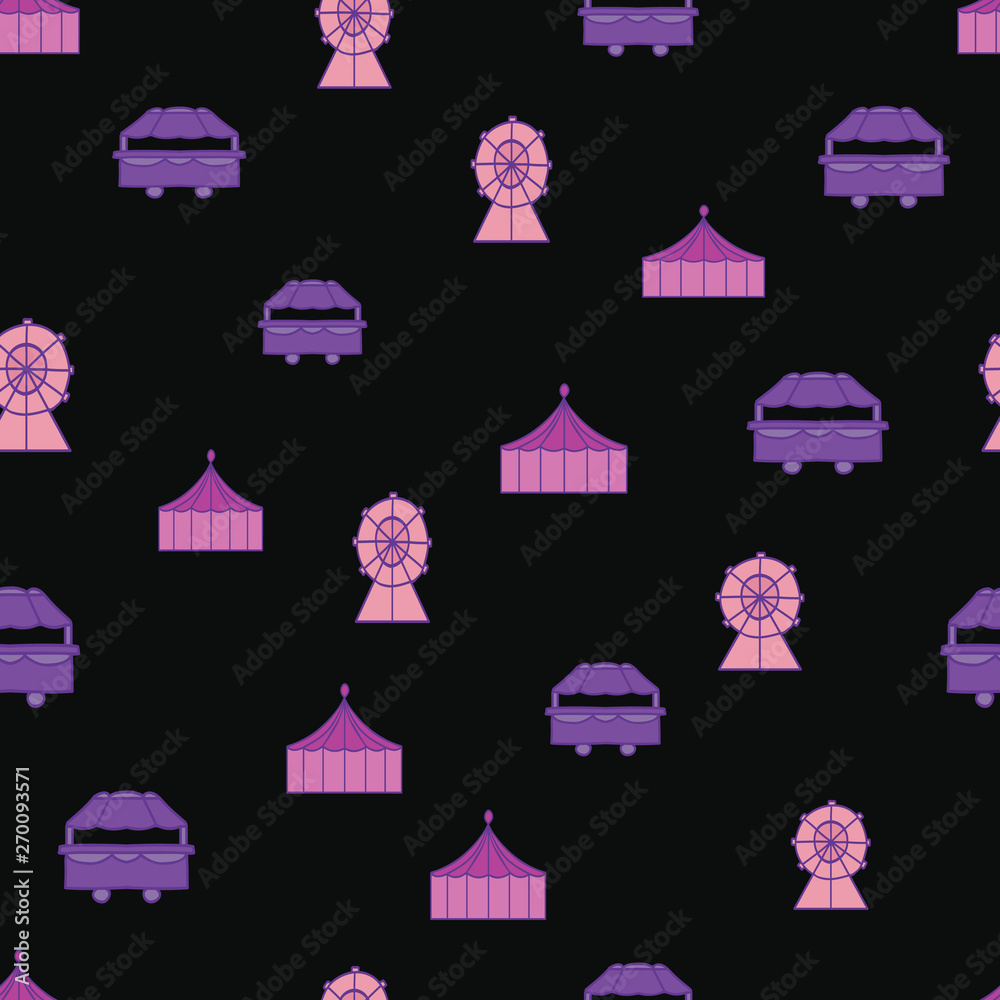 Vector black carnival night scene elements seamless repeat pattern background