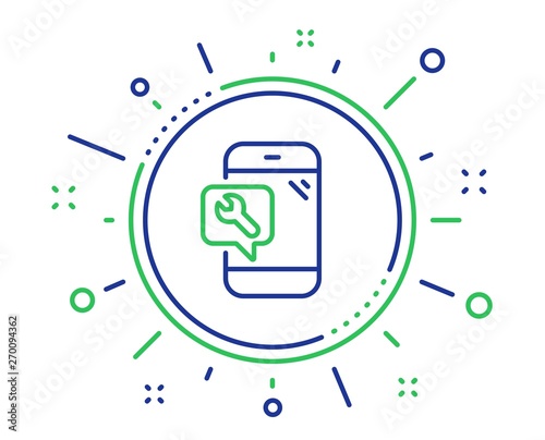 Spanner tool line icon. Phone repair service sign. Fix instruments symbol. Quality design elements. Technology phone repair button. Editable stroke. Vector