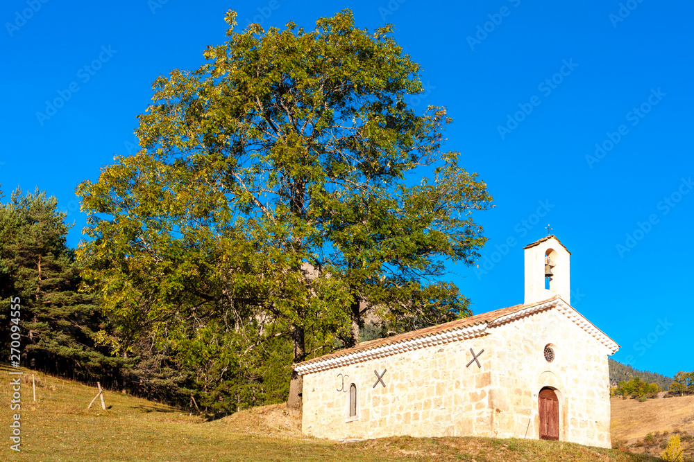 Naklejka premium chapel in autumn landscape, Provence, France