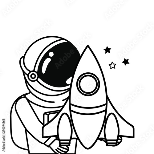Fototapeta Naklejka Na Ścianę i Meble -  astronaut with spacesuit and rocket in white background