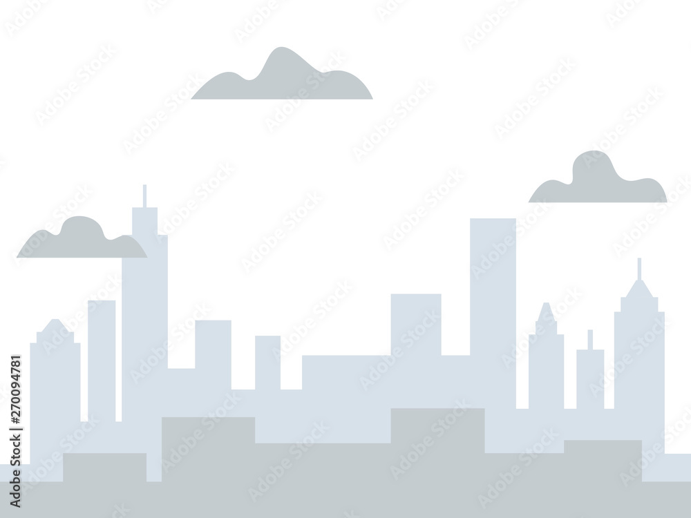 Gray background, view of the city. The buildings are tall. In minimalist style Cartoon flat Vector