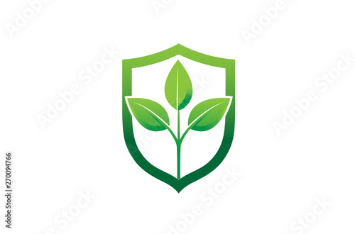 Creative Eco Leaves Plant Shield Logo Design Symbol Vector Illustration