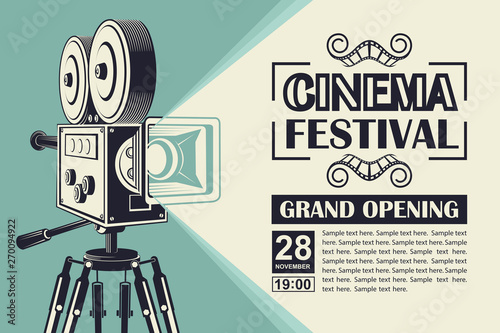 cinema poster with retro movie camera background
