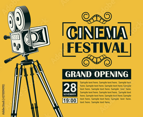cinema poster with retro movie camera background