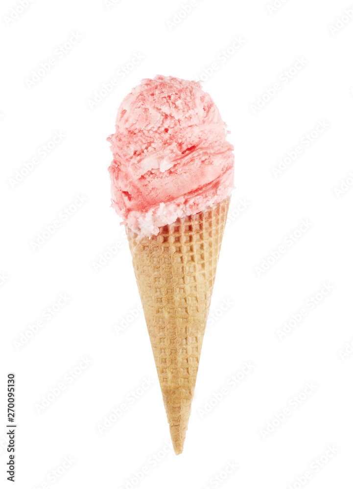 Strawberry ice cream scoops with cone isolated on white background Strawberry ice cream scoops with cone isolated on white background