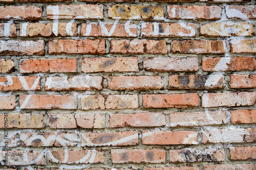 background with a brick wall of orange color and English letters